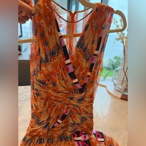 Prada Silk Vibrant Orange Patterned Dress